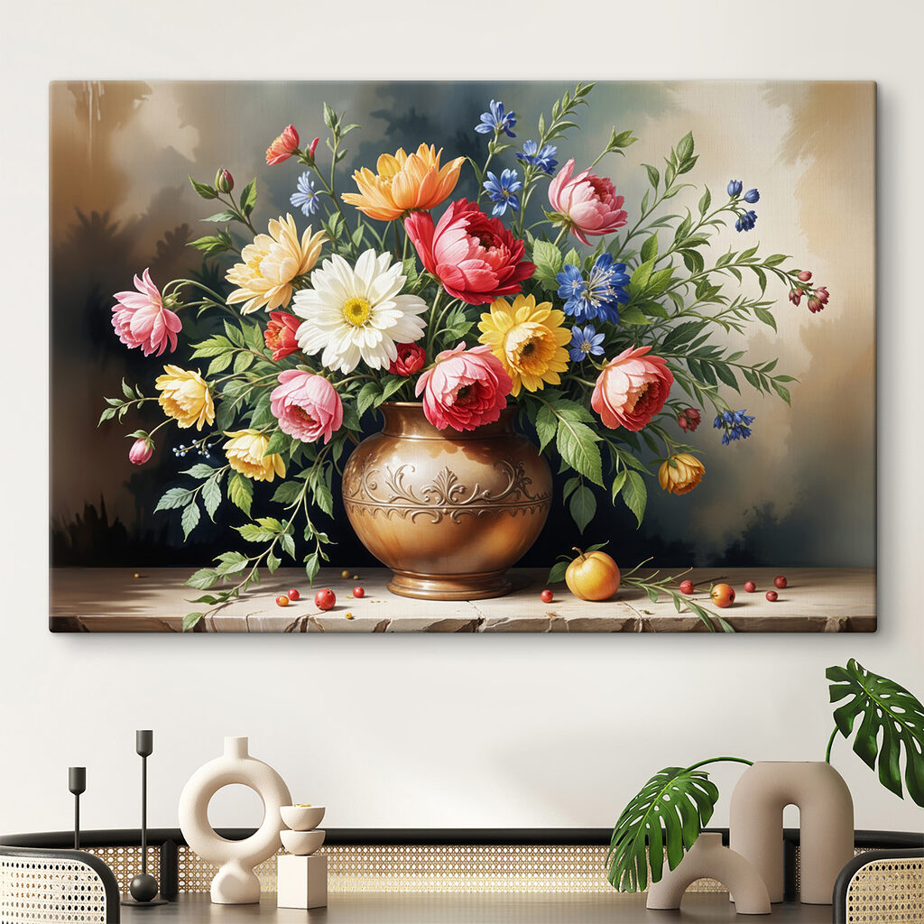 Trandafiri în bol decorativ într-un interior
