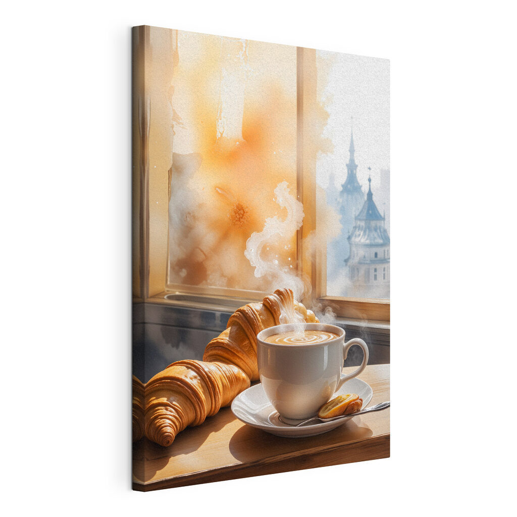 Cornulețe și cafea, tablou pe pânză întinsă, cu margine continuă