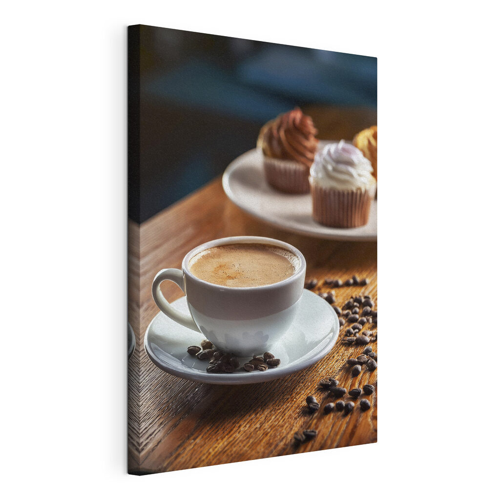 Cafea și prăjituri, tablou pe pânză întinsă, cu margine continuă