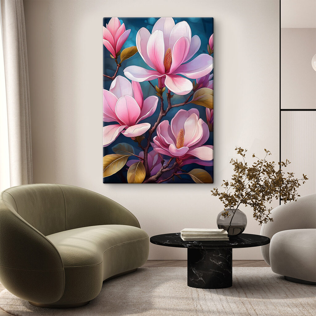 Magnolie roz pe albastru — interior 1