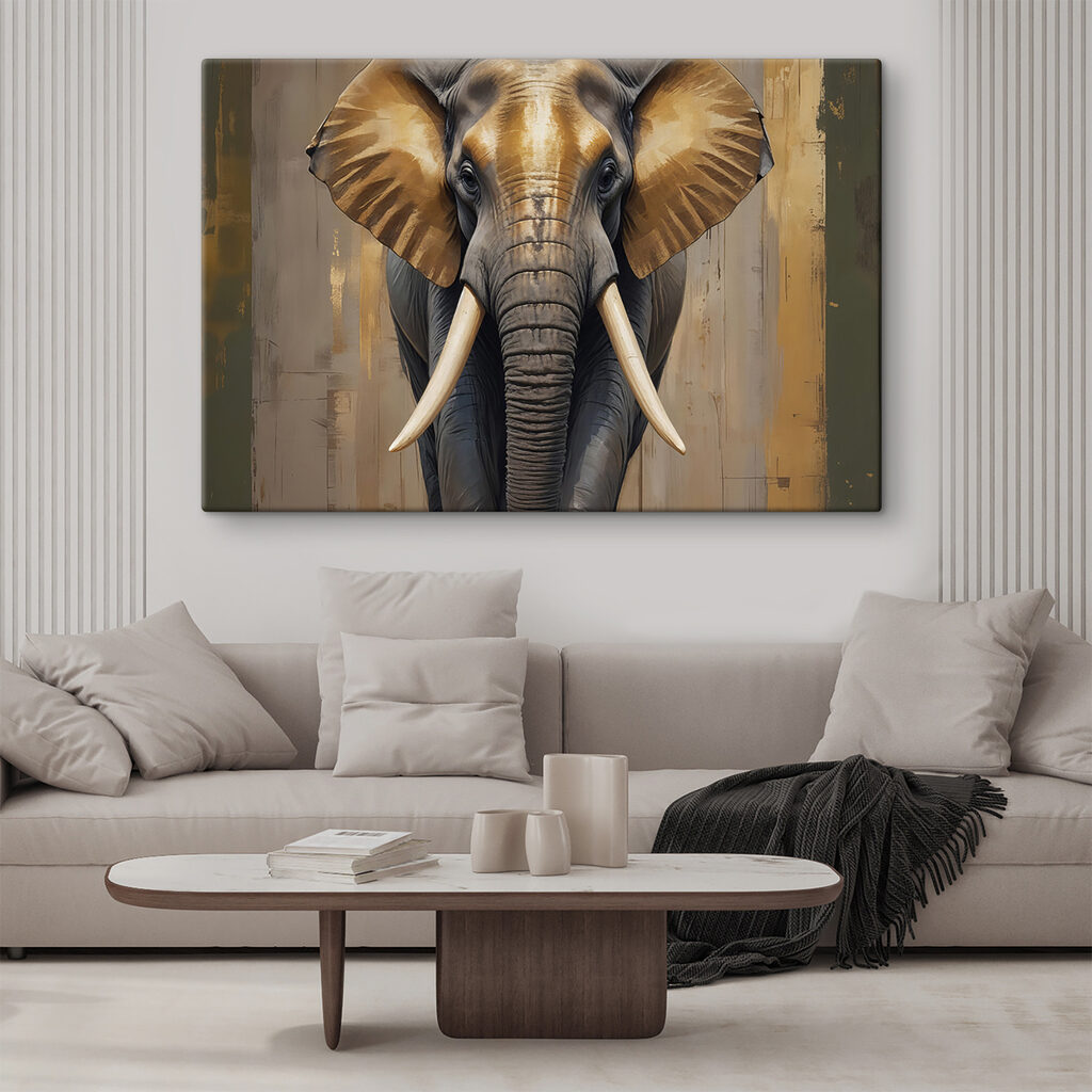 Elefant în lumini aurii într-un interior