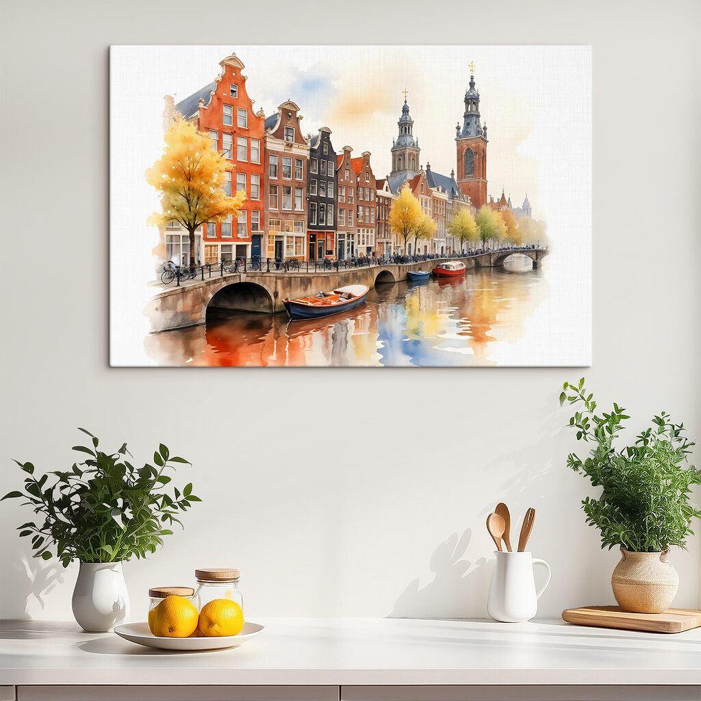 Amsterdam în acuarelă aurie într-un interior