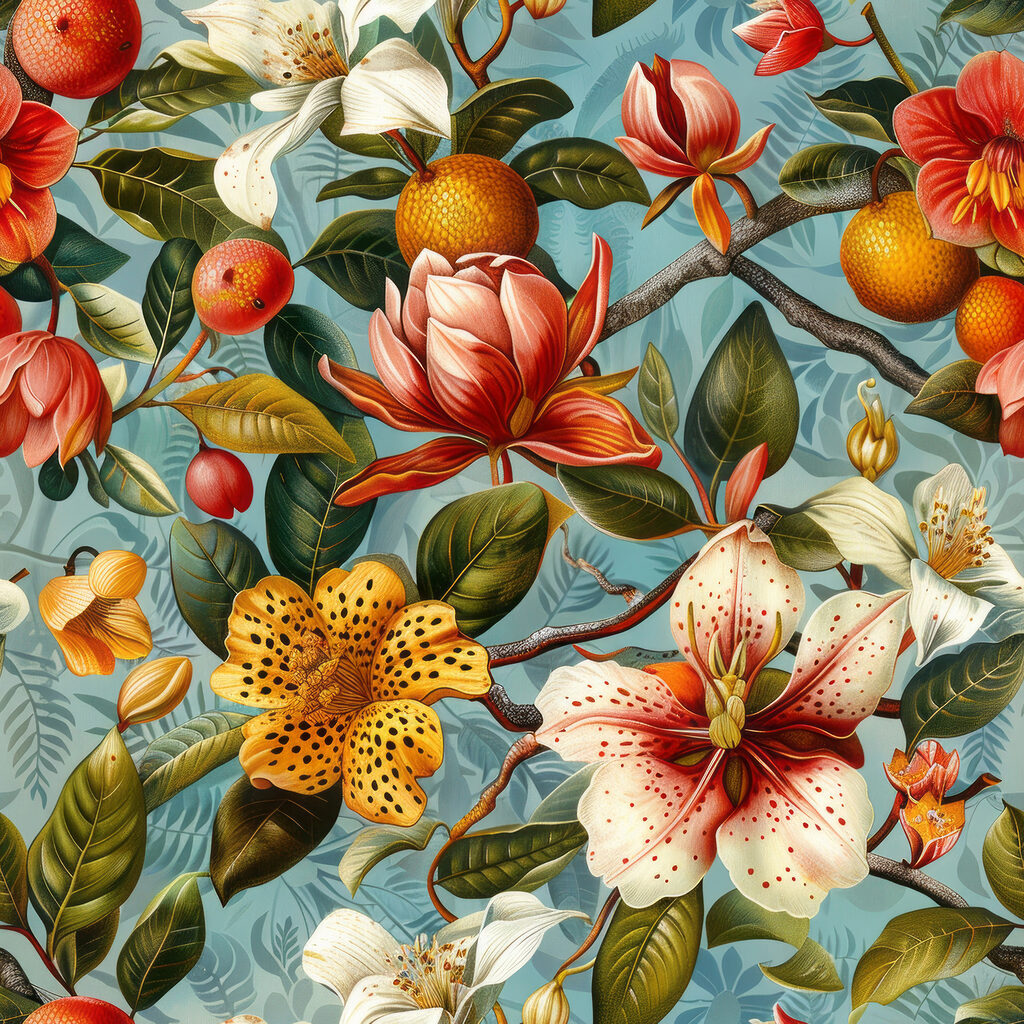 Flori tropicale și fructe — design complet