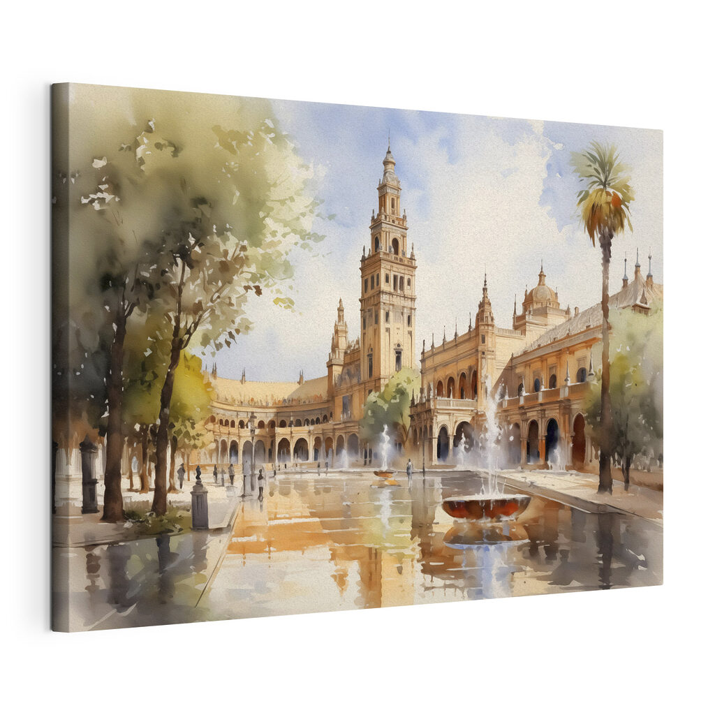 Sevilla în acuarelă, tablou pe pânză întinsă, cu margine continuă