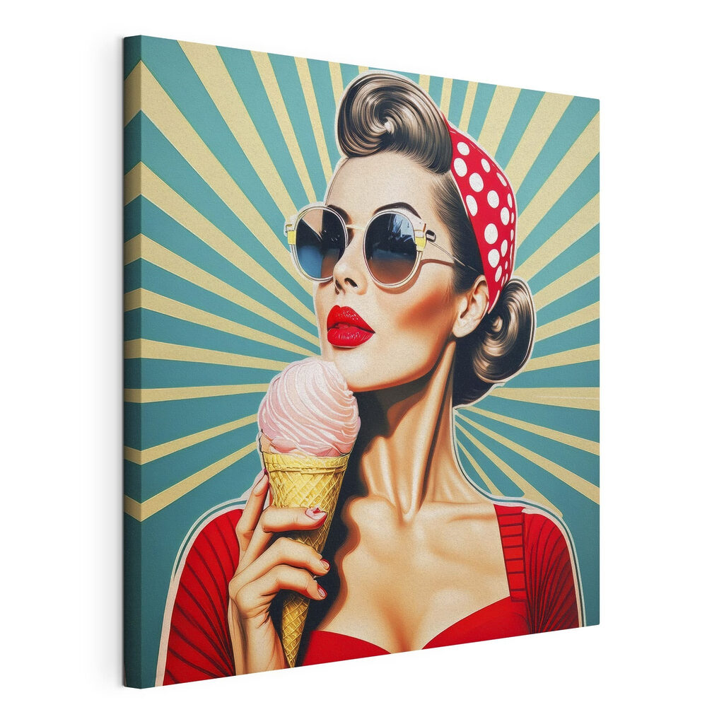 Portret retro cu înghețată, tablou pe pânză întinsă, cu margine continuă