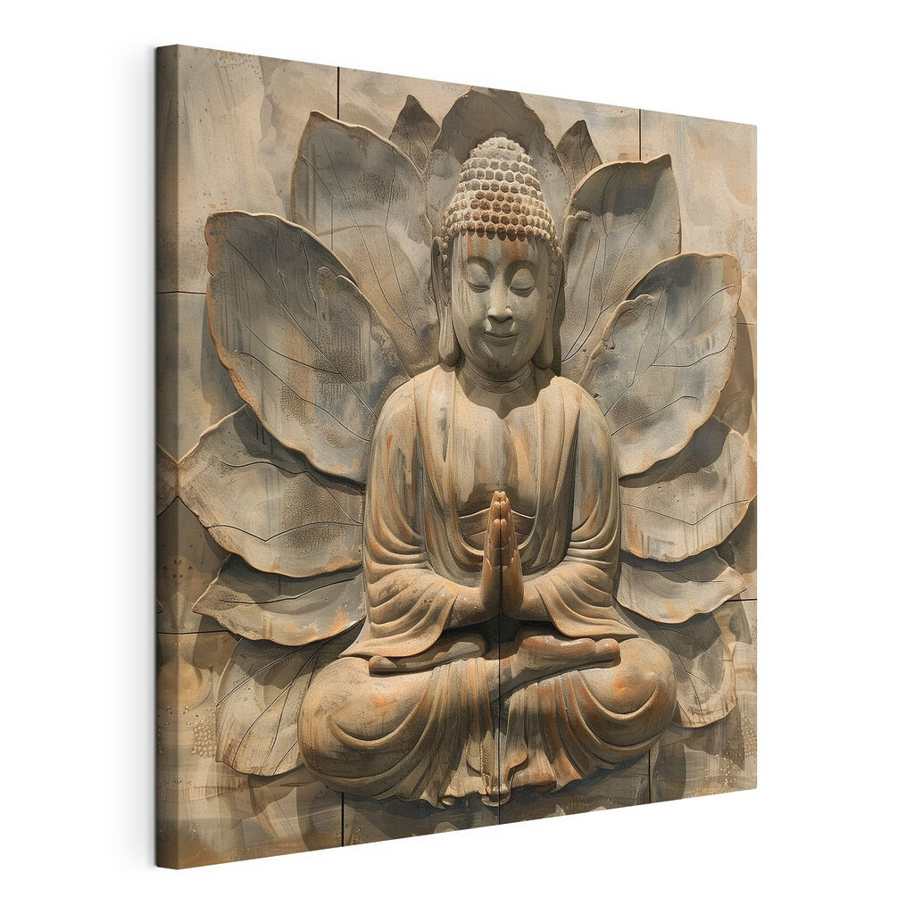Buddha în fața lotușilor, tablou pe pânză întinsă, cu margine continuă
