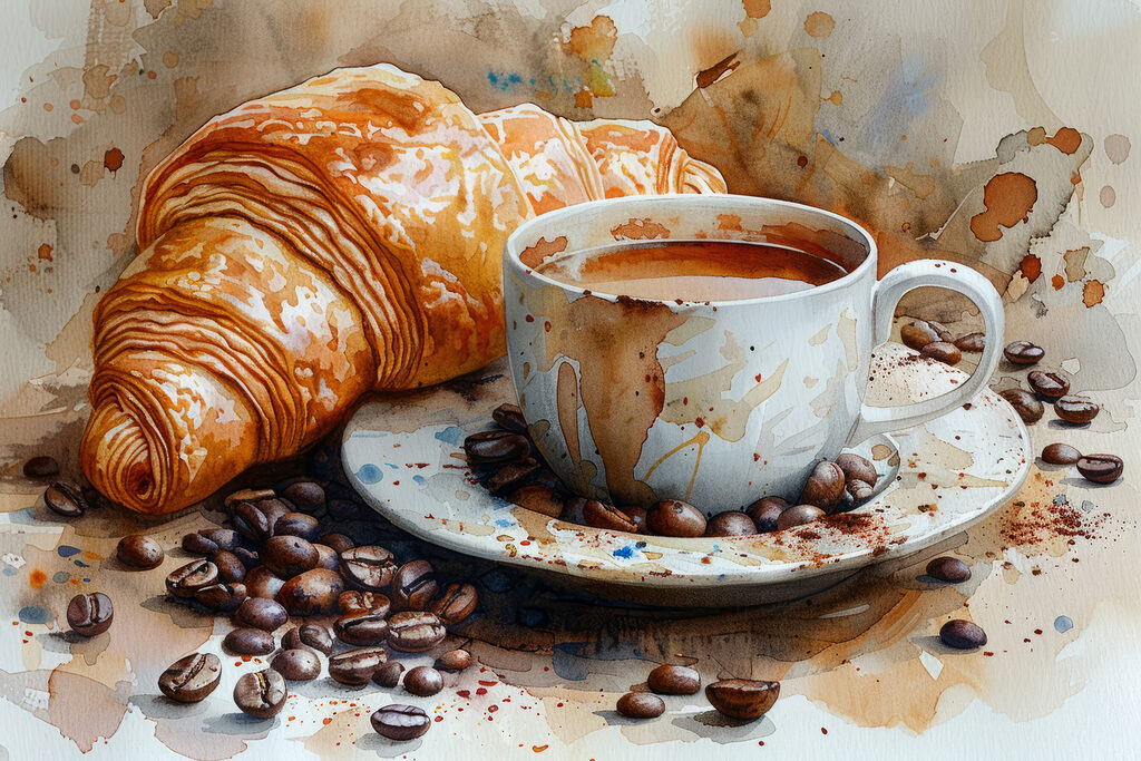 Croissant lângă cafea — design complet