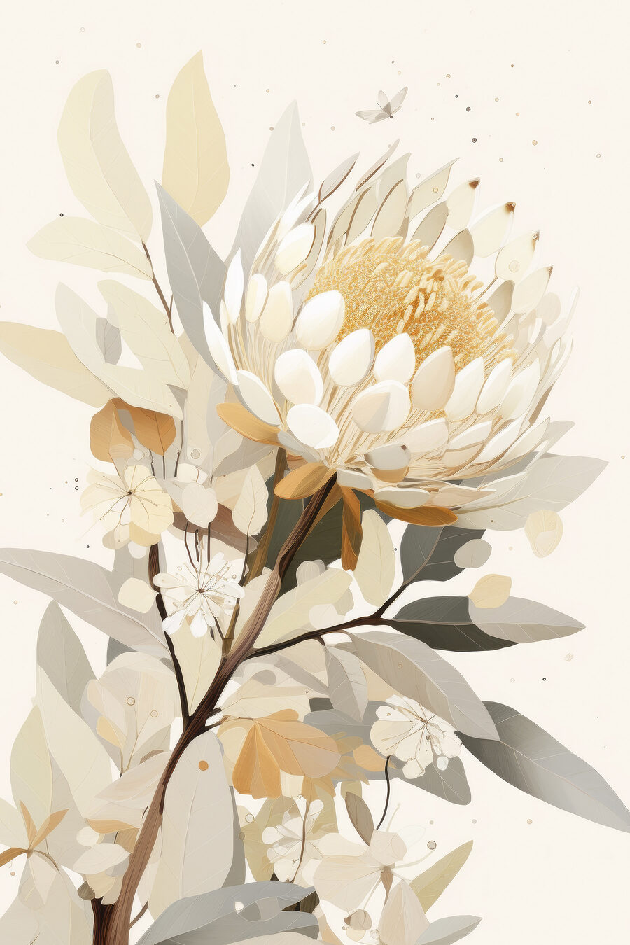 Protea printre frunze — design complet