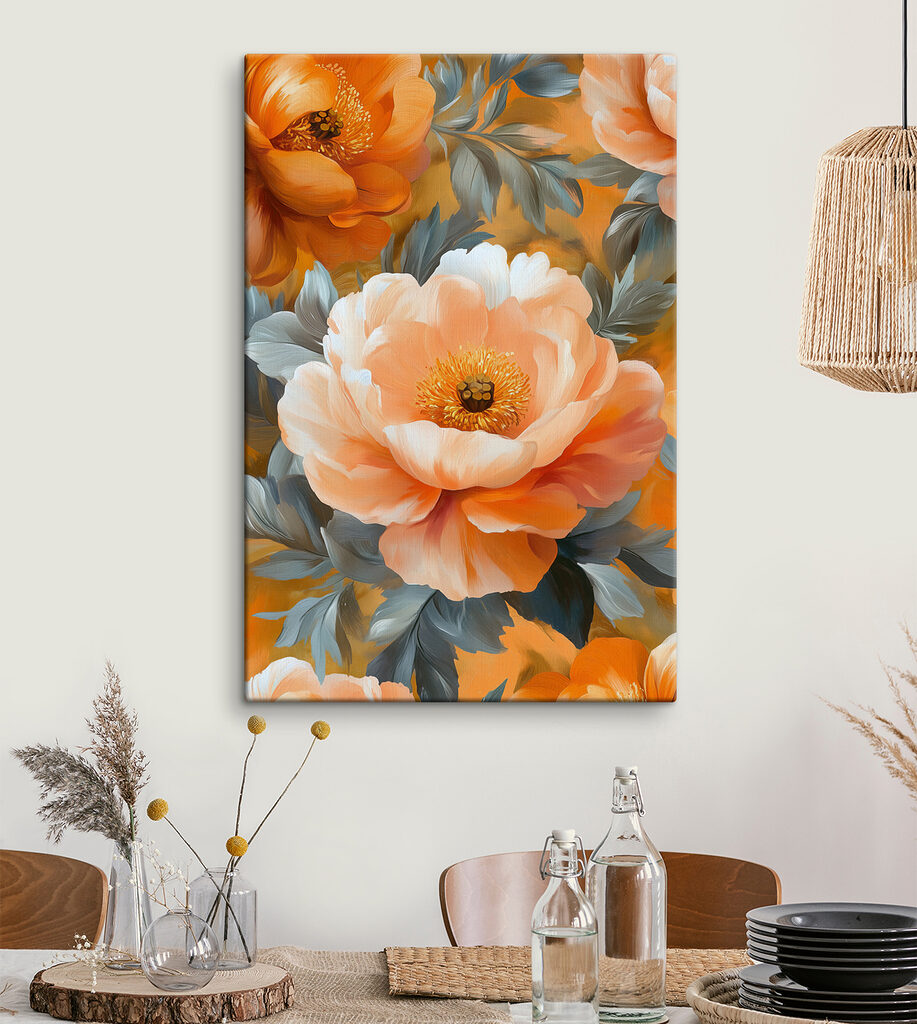Floare piersică printre frunze — interior 1