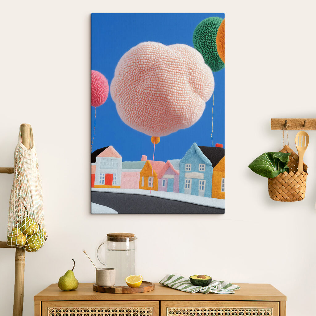 Balon roz deasupra caselor — interior 3