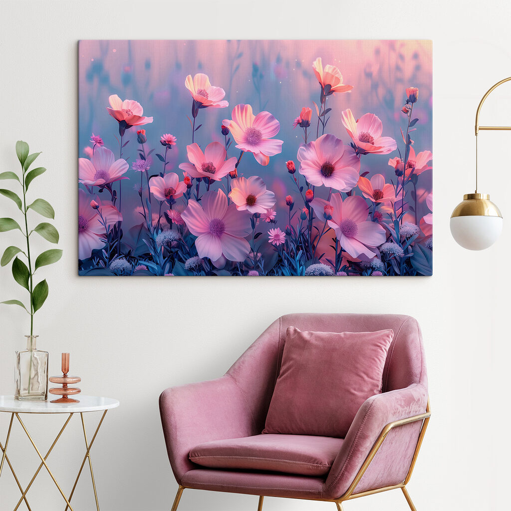 Flori roz sub liliachiu — interior 1