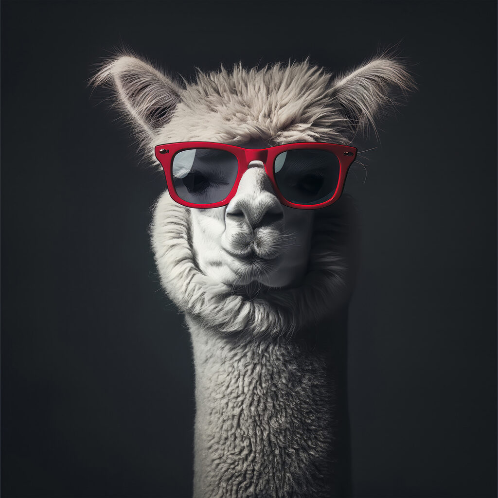 Lama cu ochelari roșii — design complet