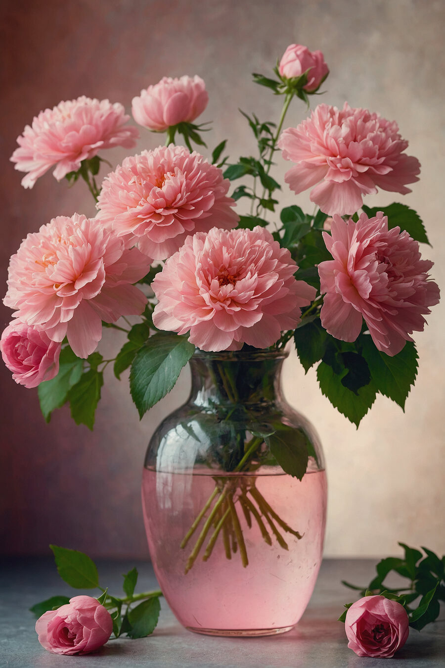 Buchet roz în vază — design complet