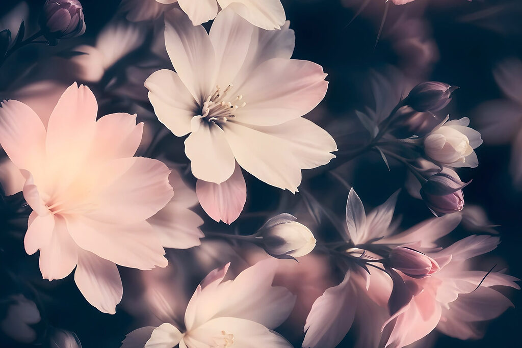 Flori roz în noapte — design complet