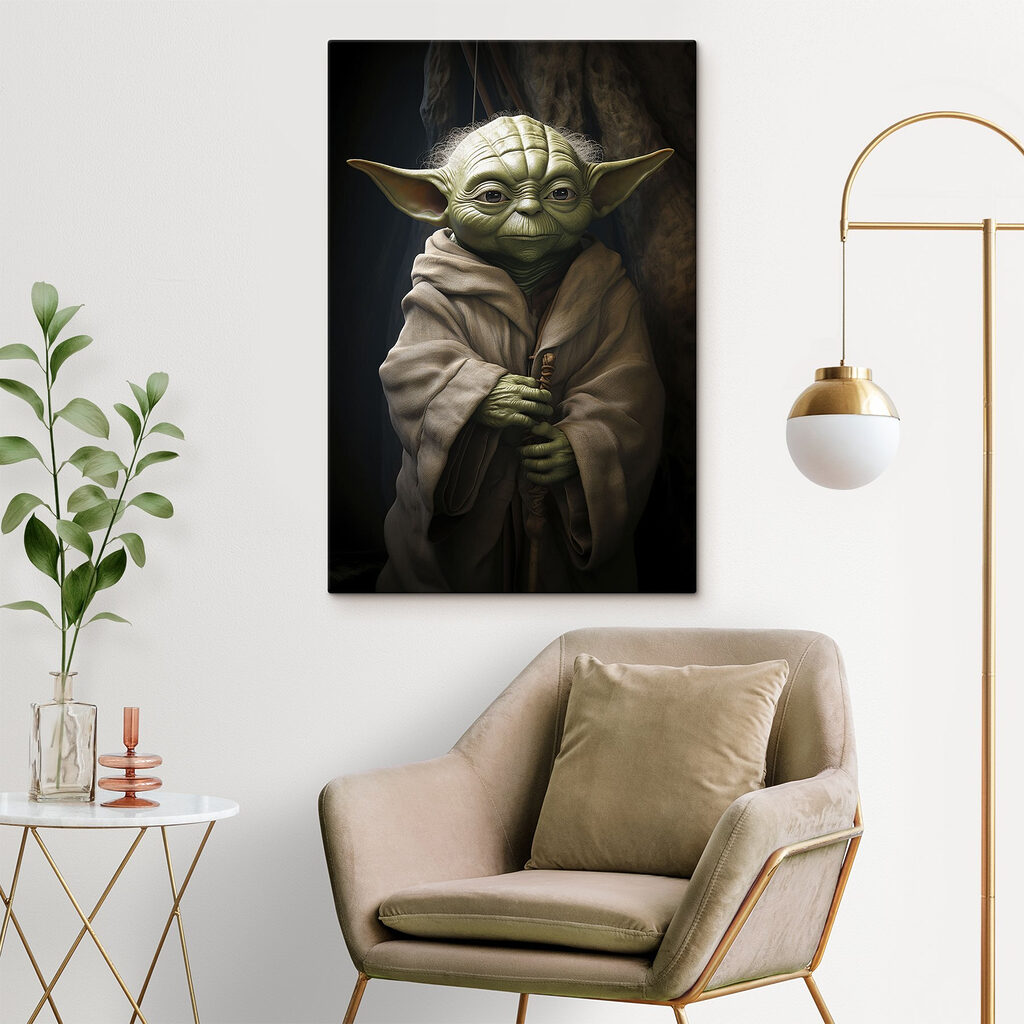 Yoda în mantie într-un interior