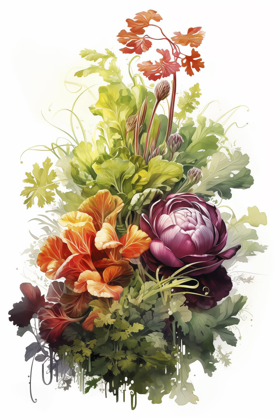 Varză roșie printre flori — design complet