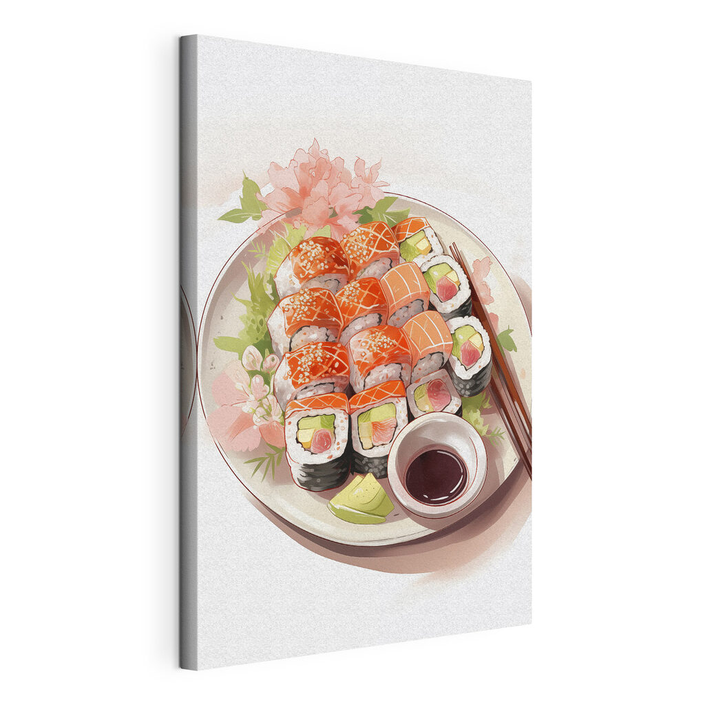 Sushi și somon, tablou pe pânză întinsă, cu margine continuă