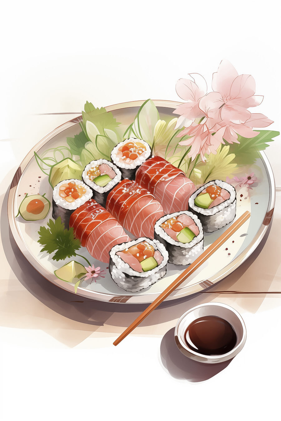 Sushi sub ramură înflorită — design complet