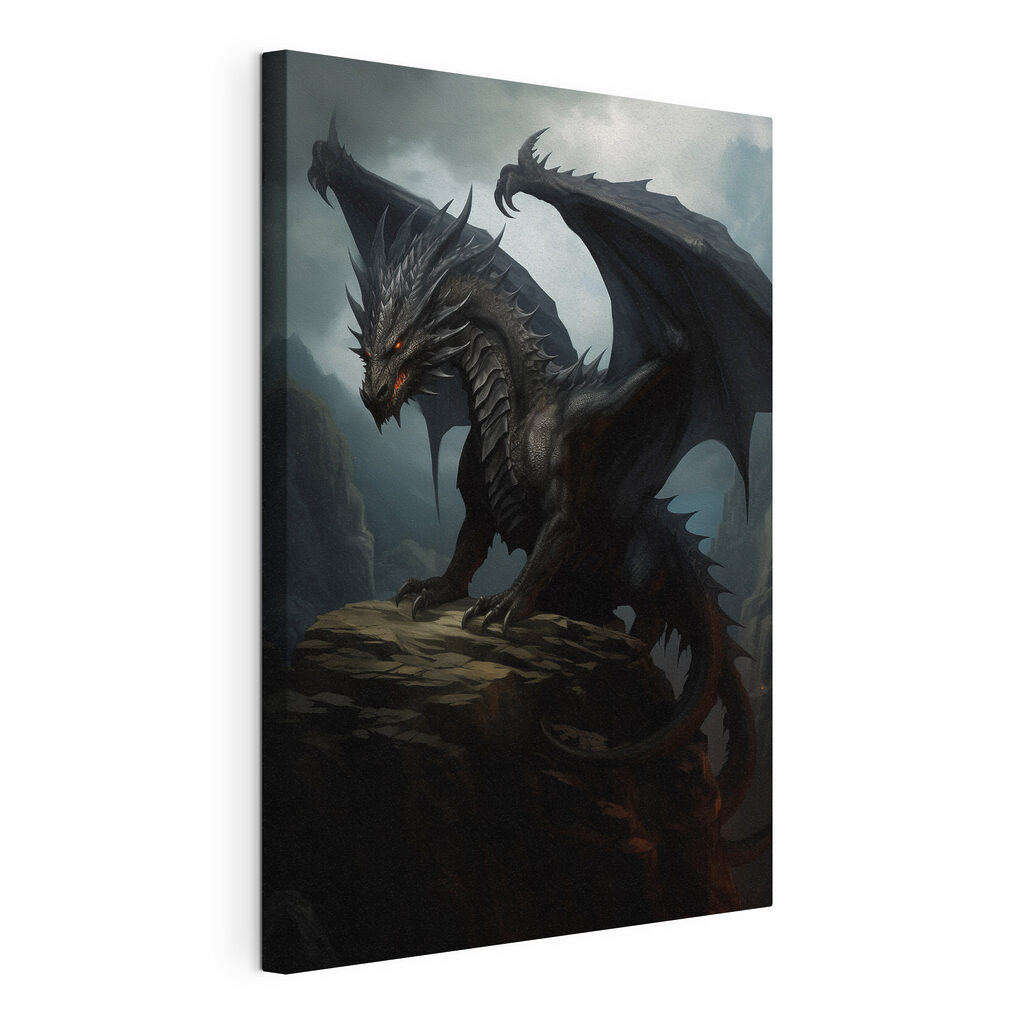 Dragon deasupra stâncilor, tablou pe pânză întinsă, cu margine continuă