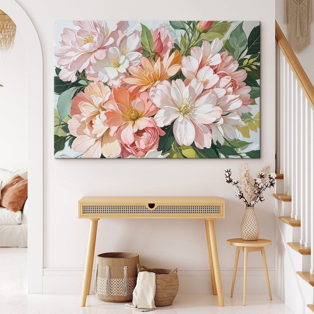 Flori pastel printre frunze — interior 1