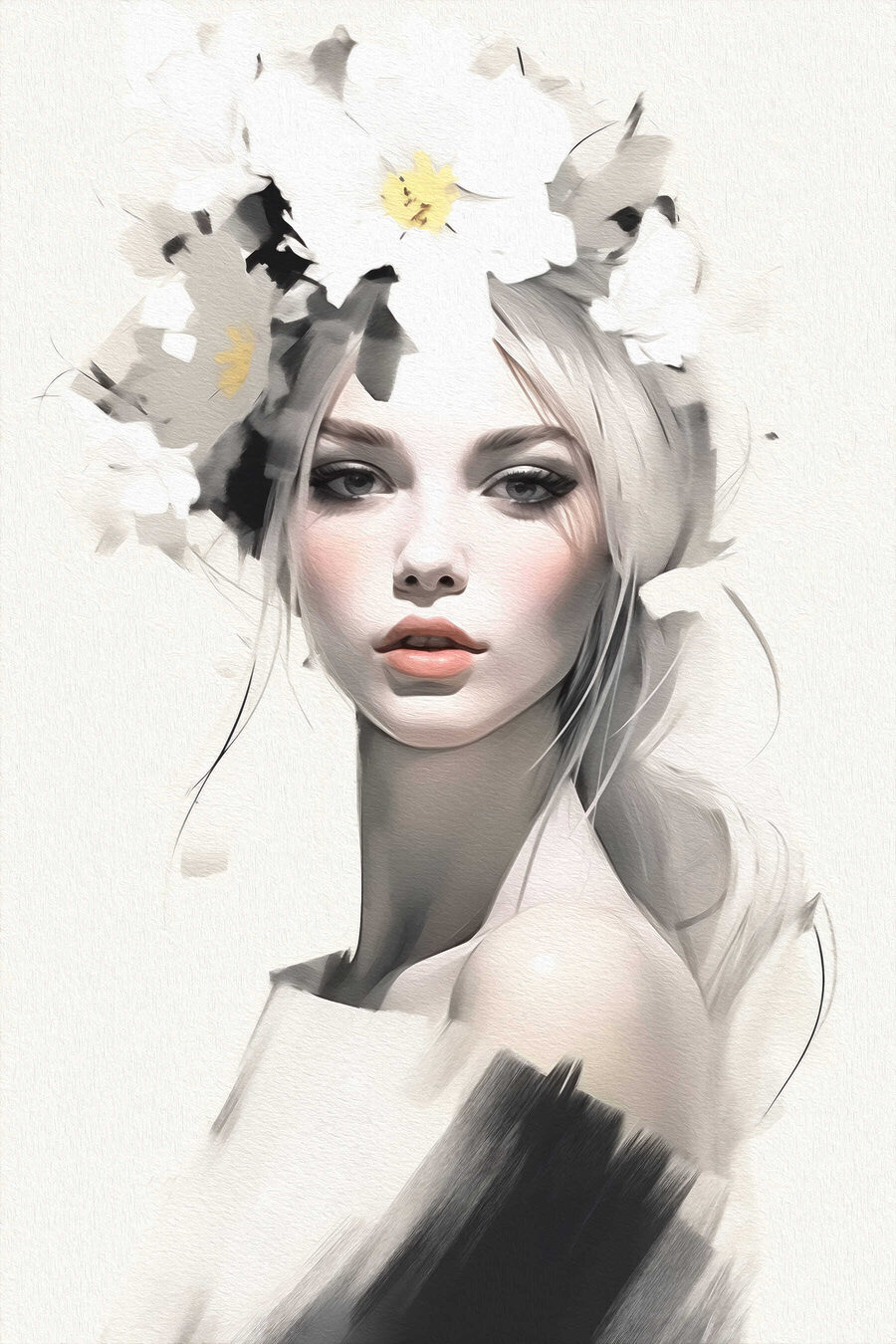 Portret sub flori albe — design complet
