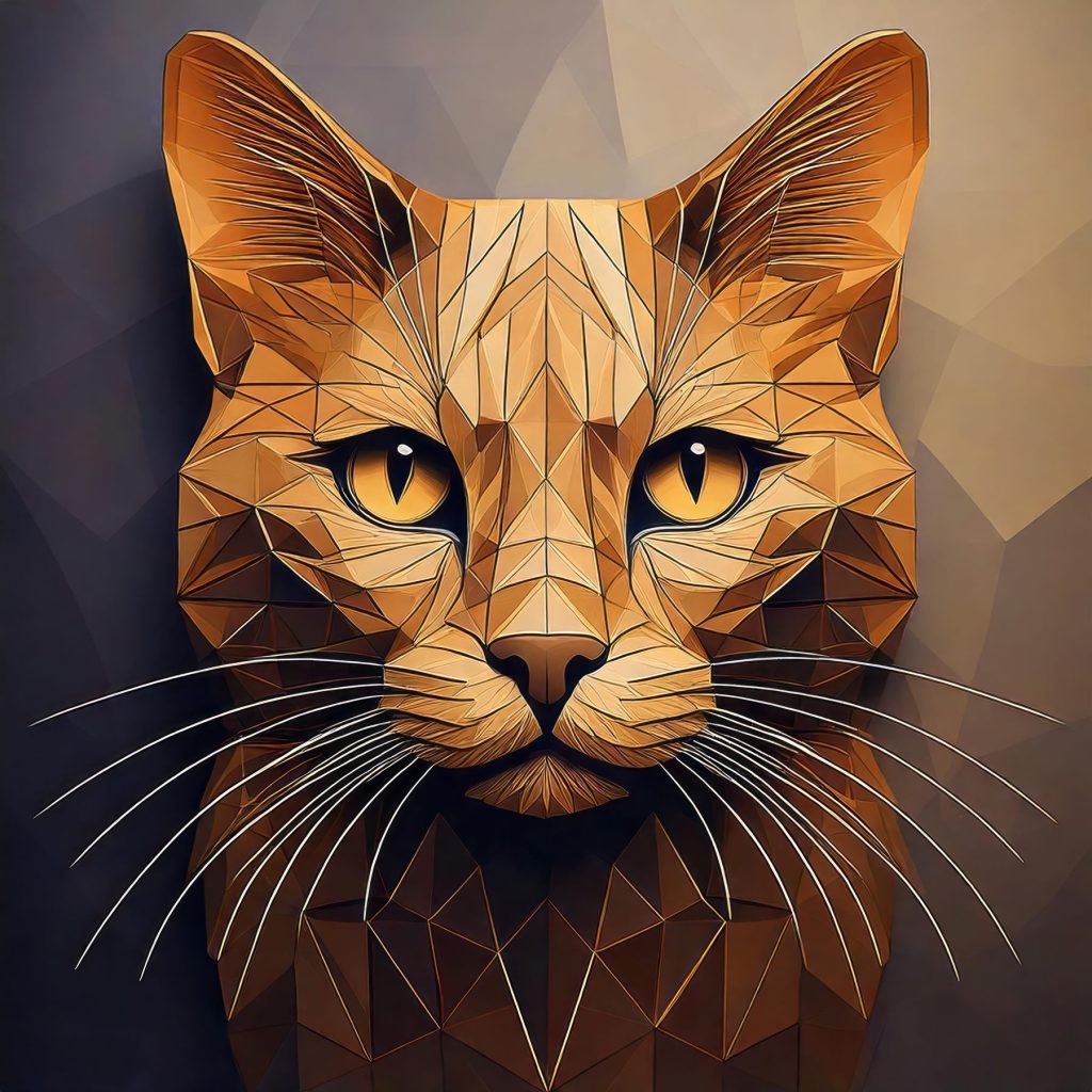 Pisică din fațete aurii — design complet