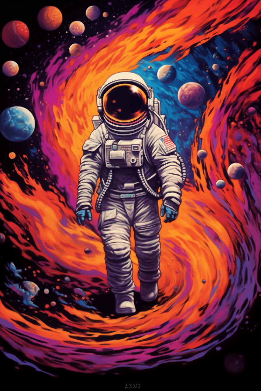 Astronaut printre culori — design complet