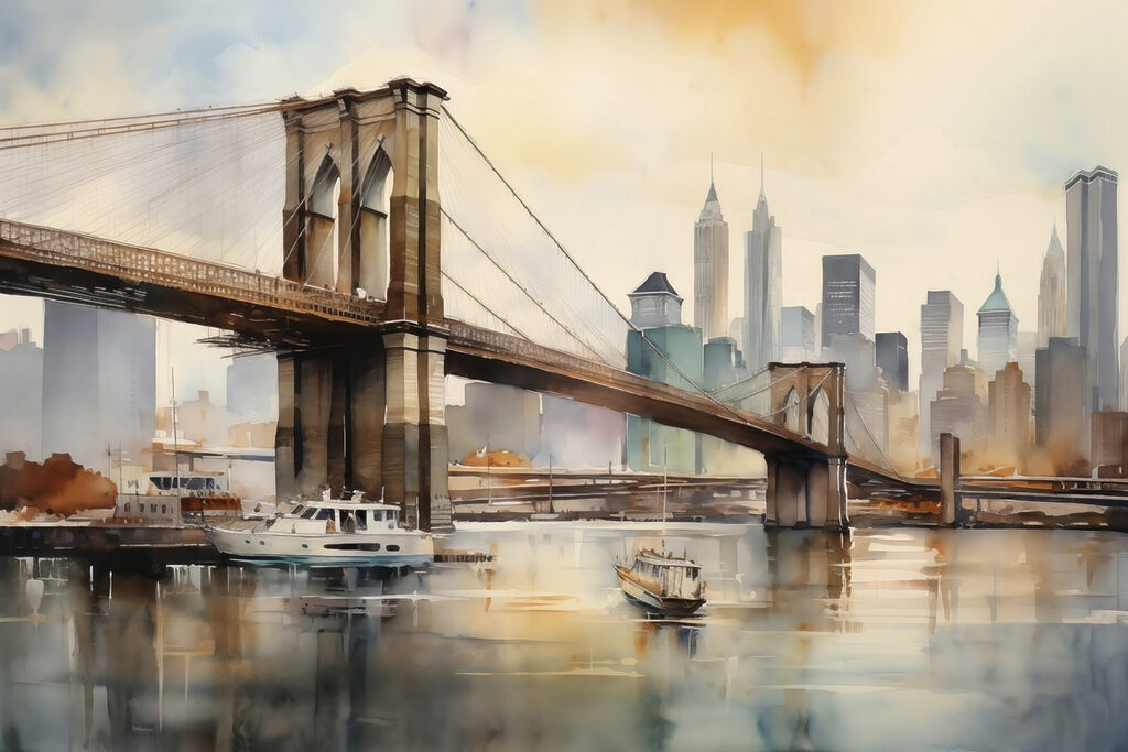 Podul Brooklyn în acuarelă — design complet