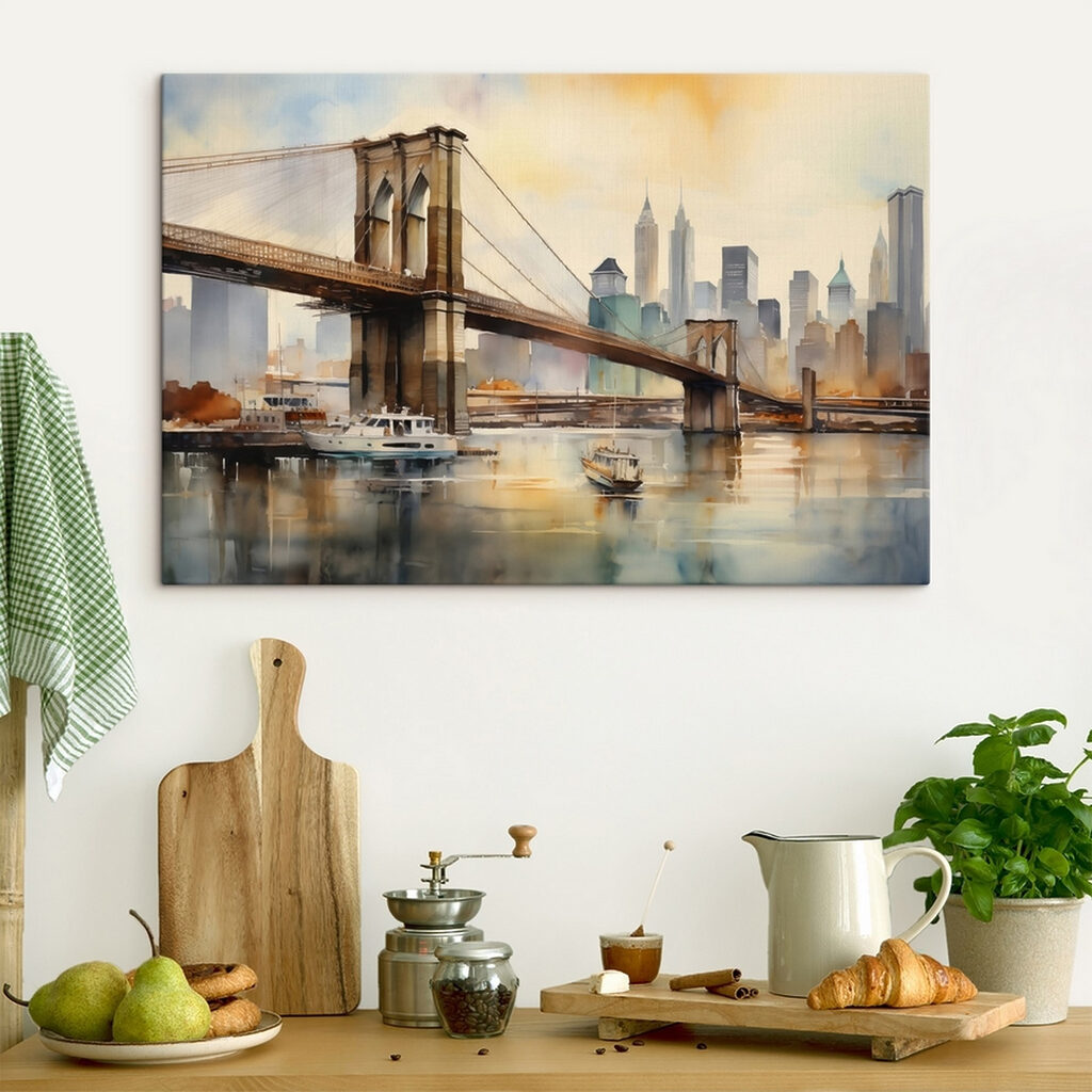 Podul Brooklyn în acuarelă într-un interior