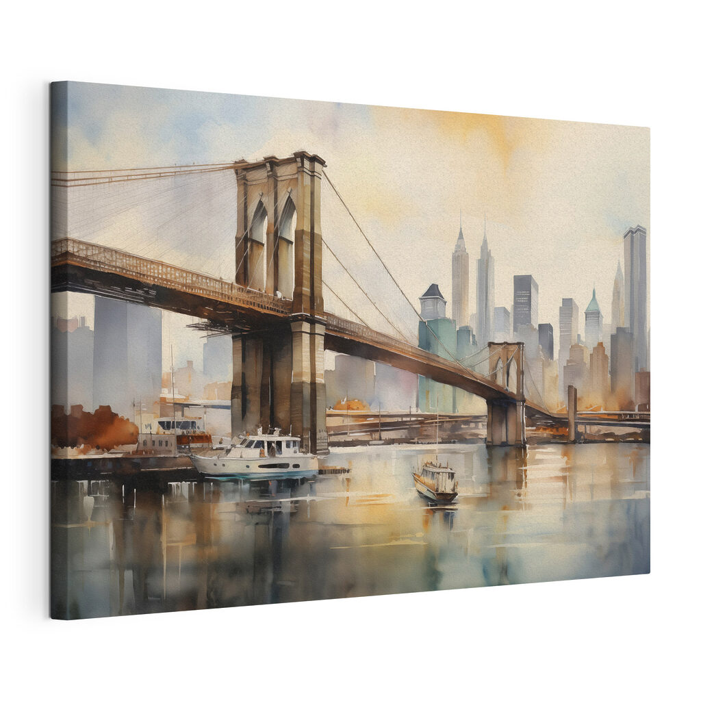 Podul Brooklyn în acuarelă, tablou pe pânză întinsă, cu margine continuă