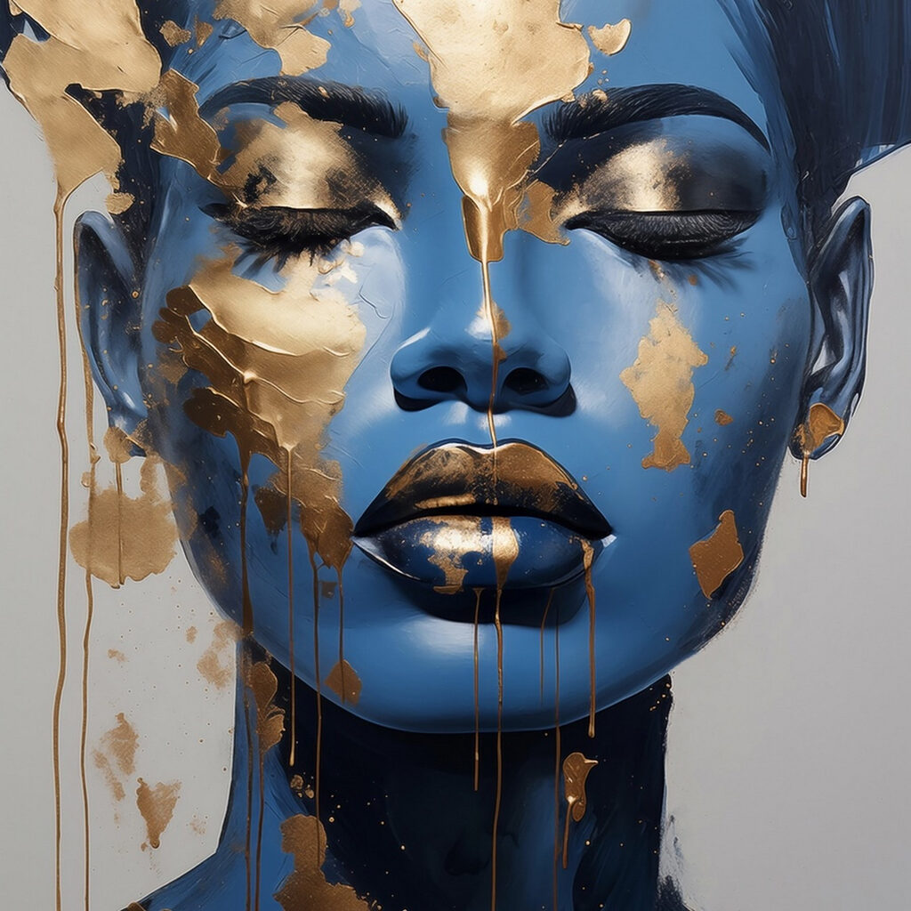 Portret albastru cu aur — design complet