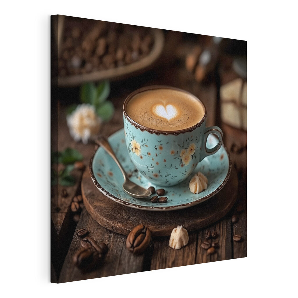 Cappuccino cu inimă, tablou pe pânză întinsă, cu margine continuă