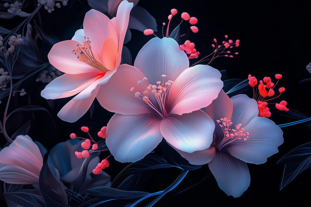 Flori pe ramuri nocturne — design complet