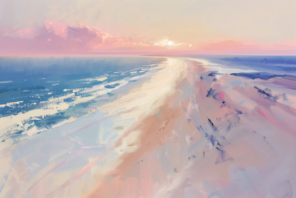 Plajă spre seară pastel — design complet