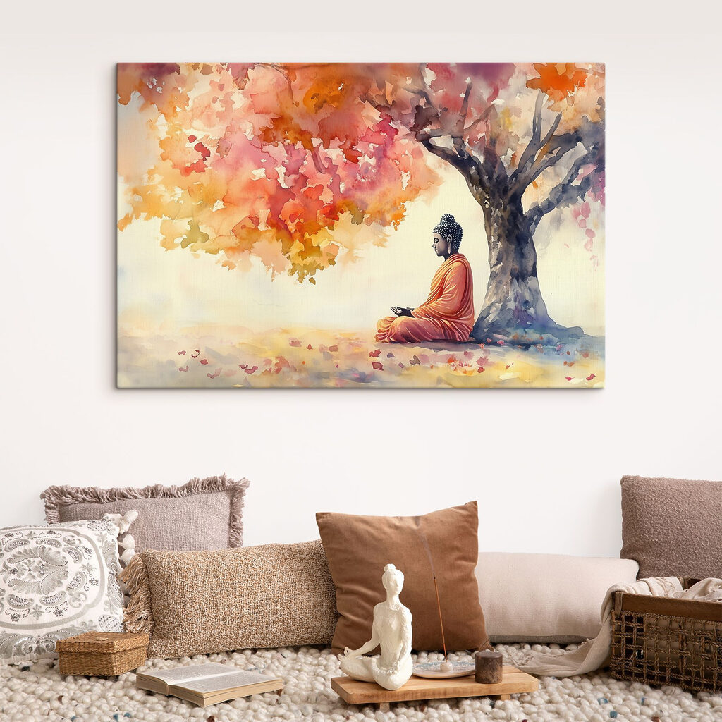 Buddha în frunzișul toamnei într-un interior