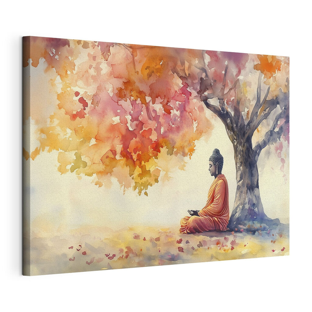 Buddha în frunzișul toamnei, tablou pe pânză întinsă, cu margine continuă