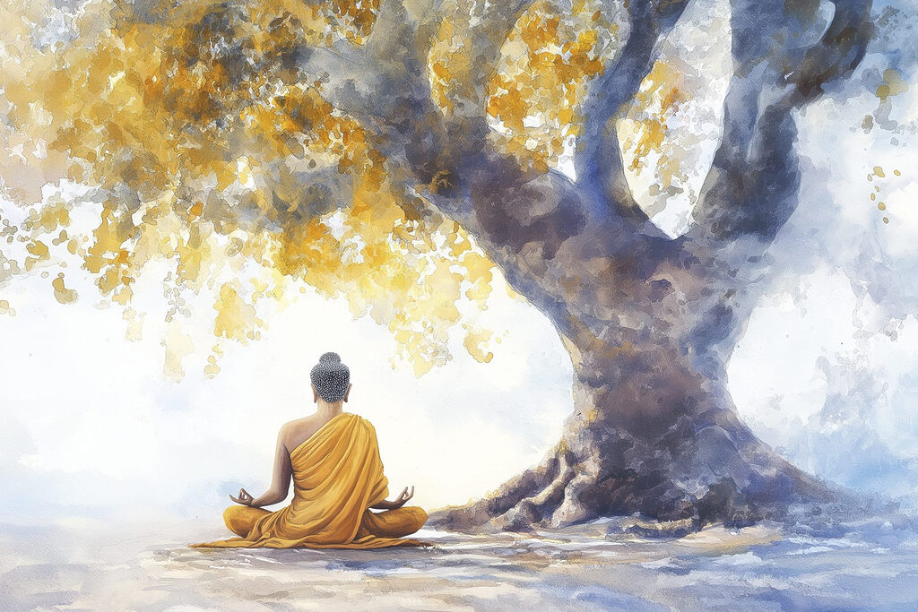 Meditație sub copac auriu — design complet