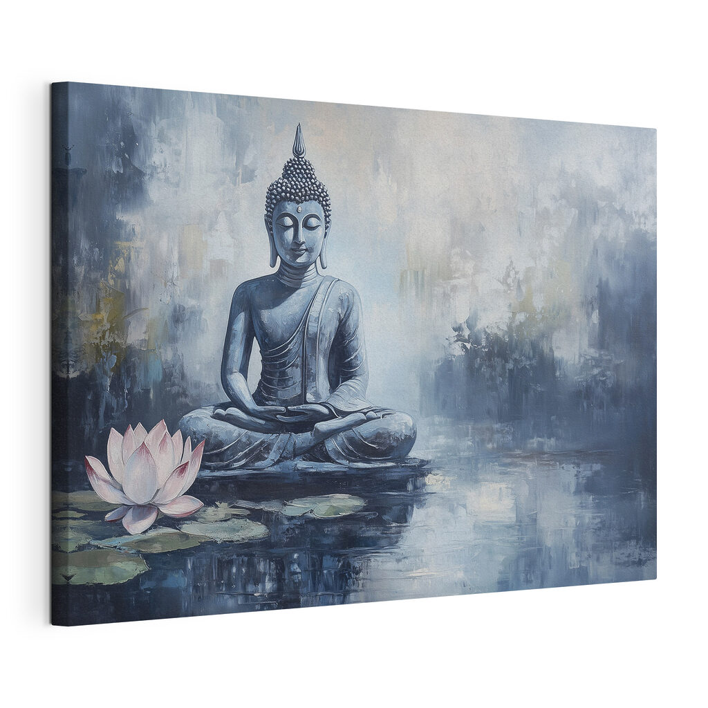 Buddha în ceață albastră, tablou pe pânză întinsă, cu margine continuă