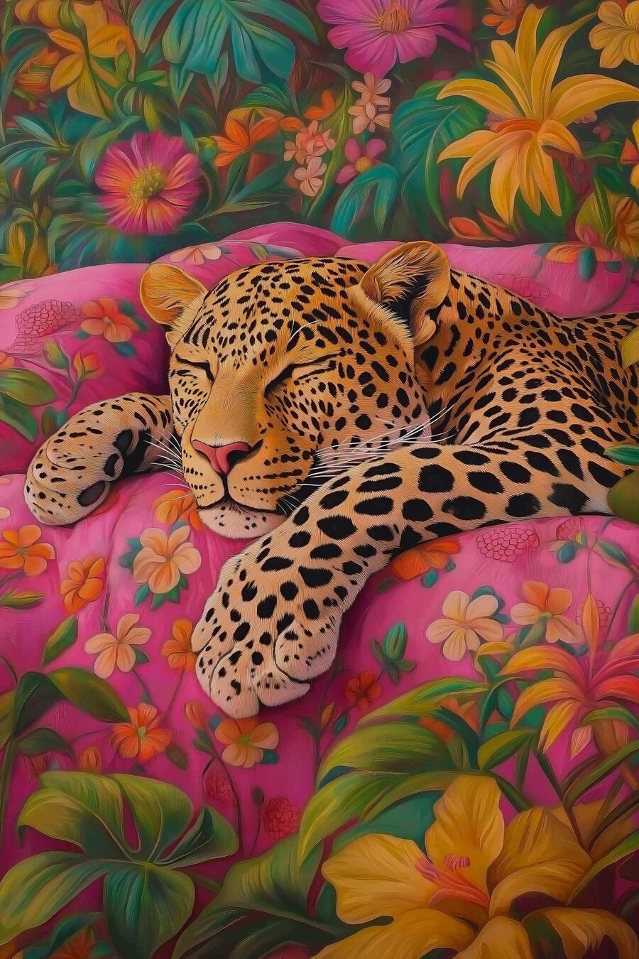 Leopard printre flori — design complet