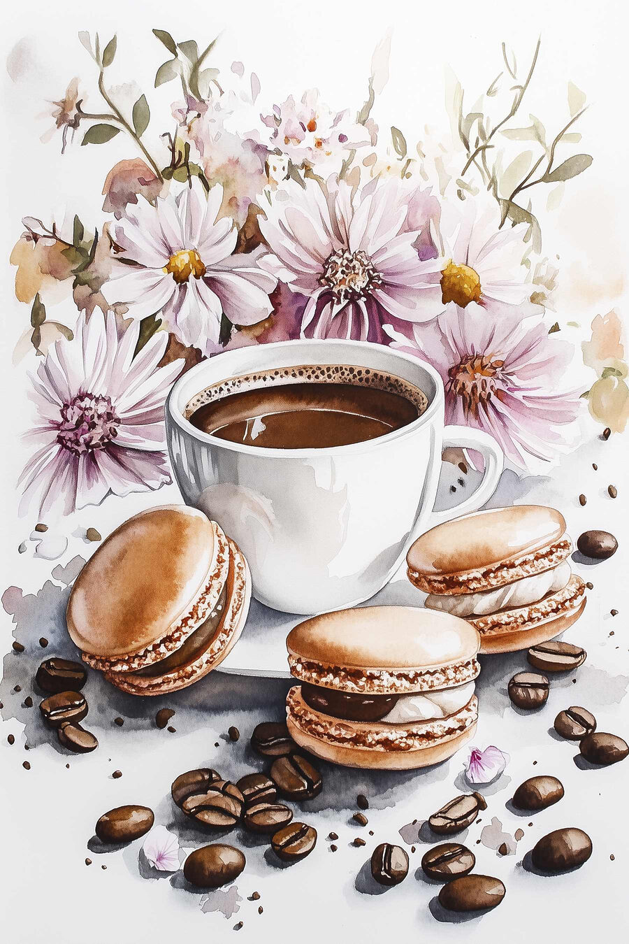 Cafea printre flori roz — design complet
