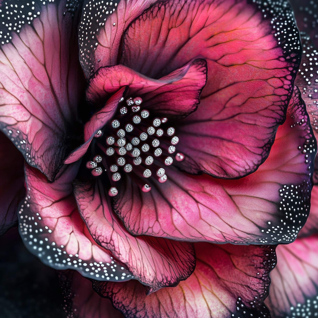 Floare roz cu perle — design complet