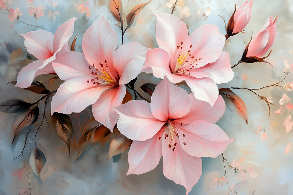 Magnolii roz pe gri — design complet