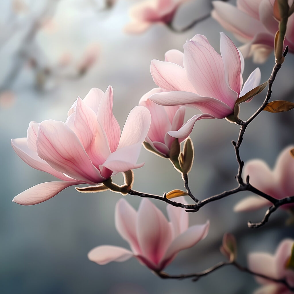 Magnolii roz în contralumină — design complet