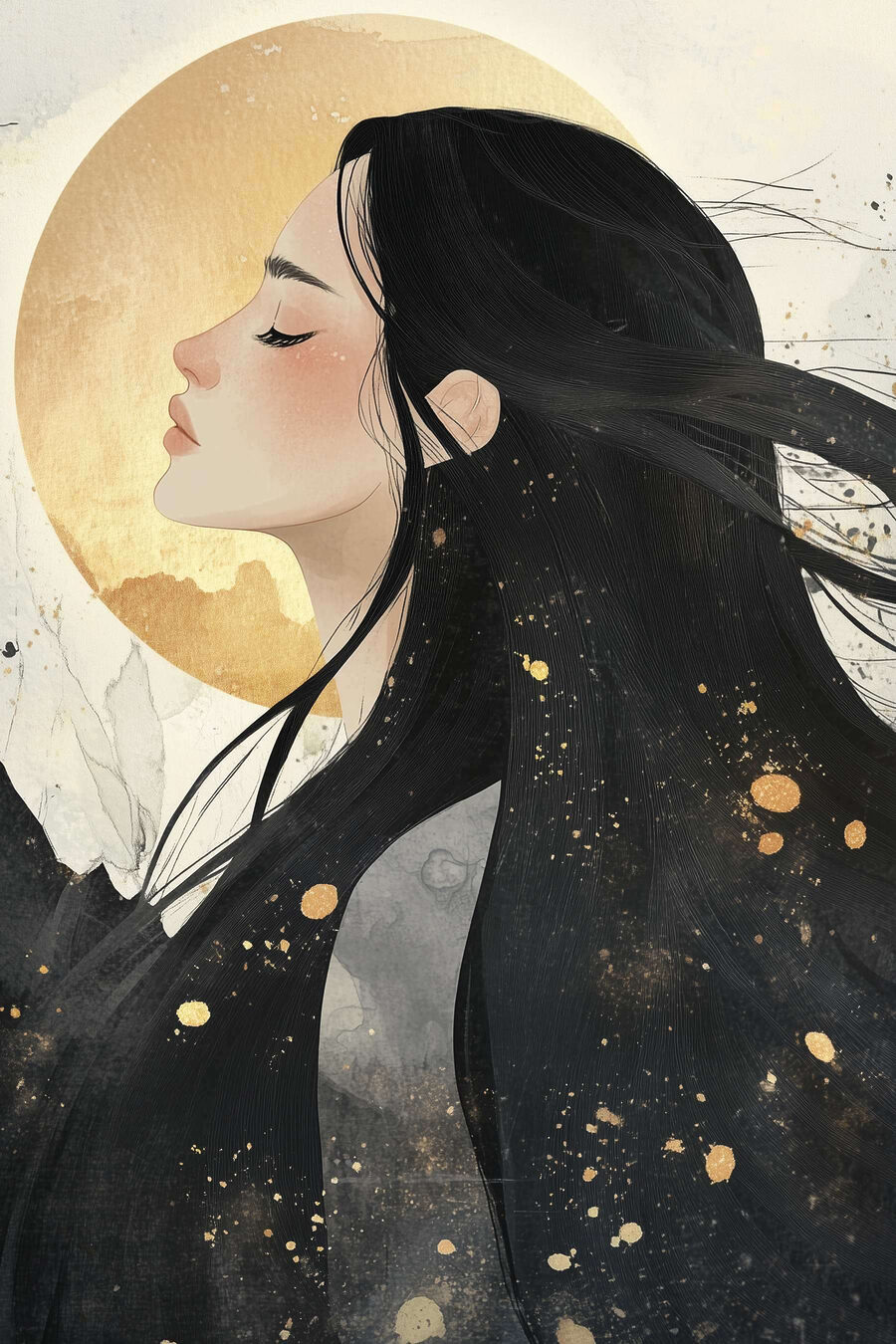 Profil pe lună aurie — design complet