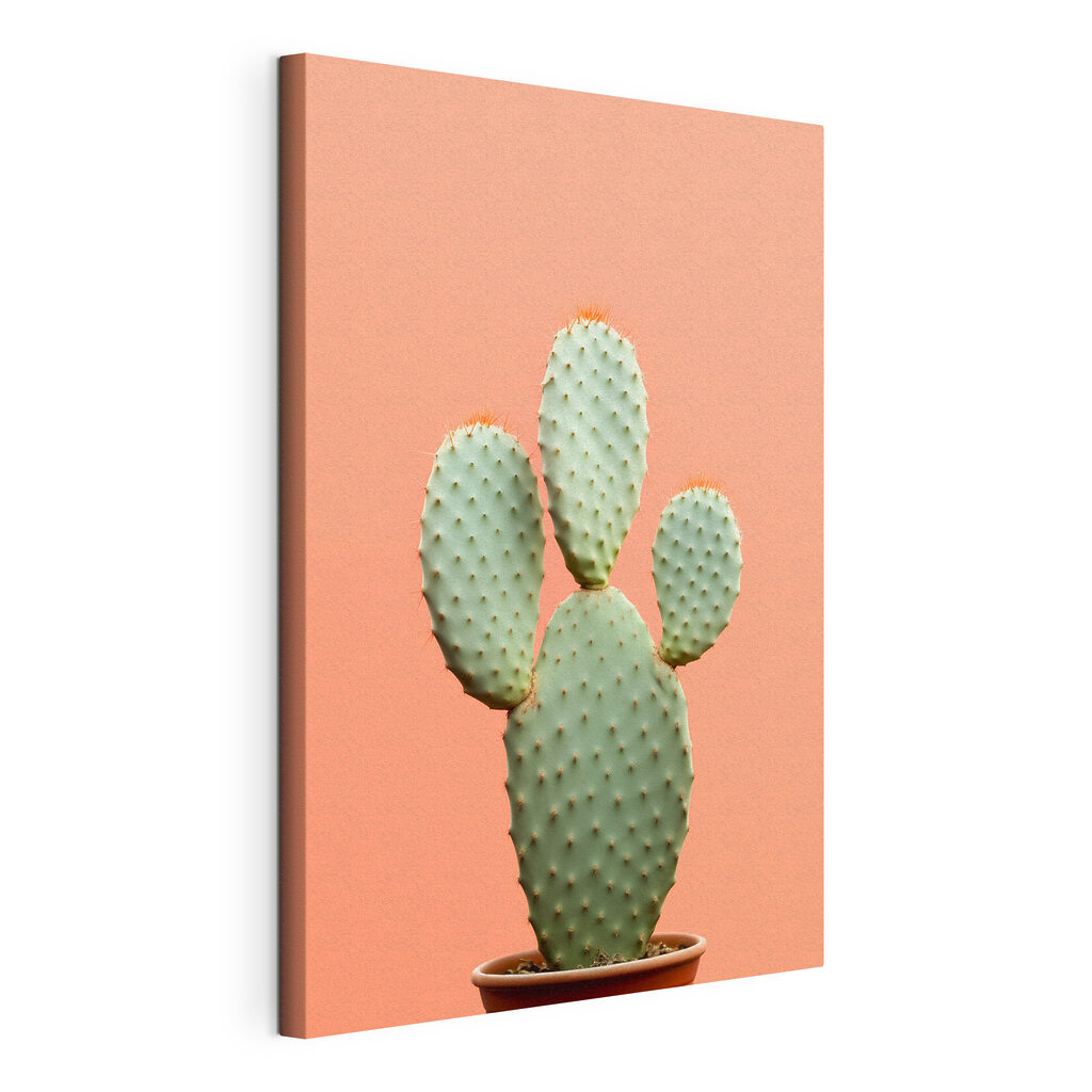 Cactus pe roz piersică, tablou pe pânză întinsă, cu margine continuă