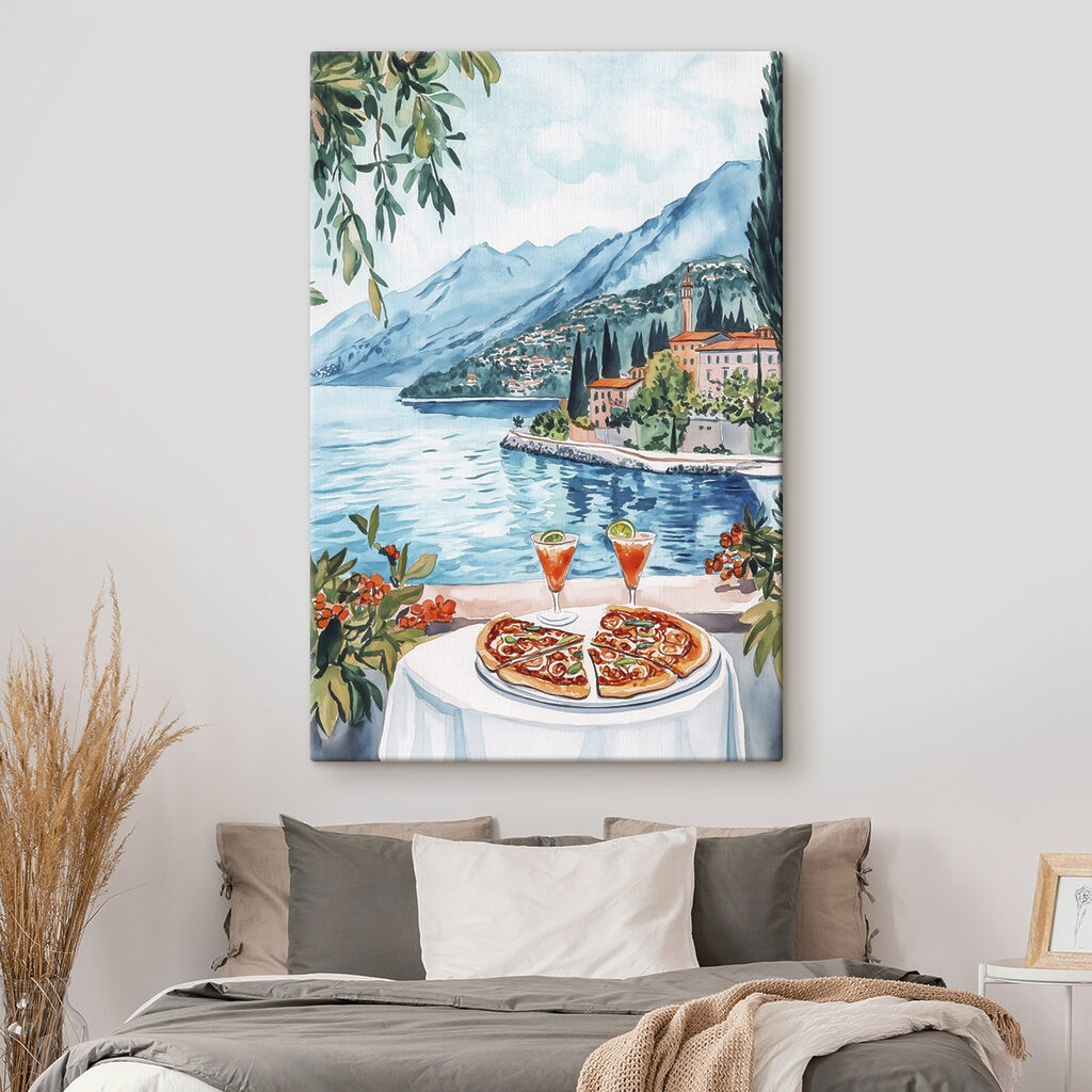 Pizza la malul lacului într-un interior