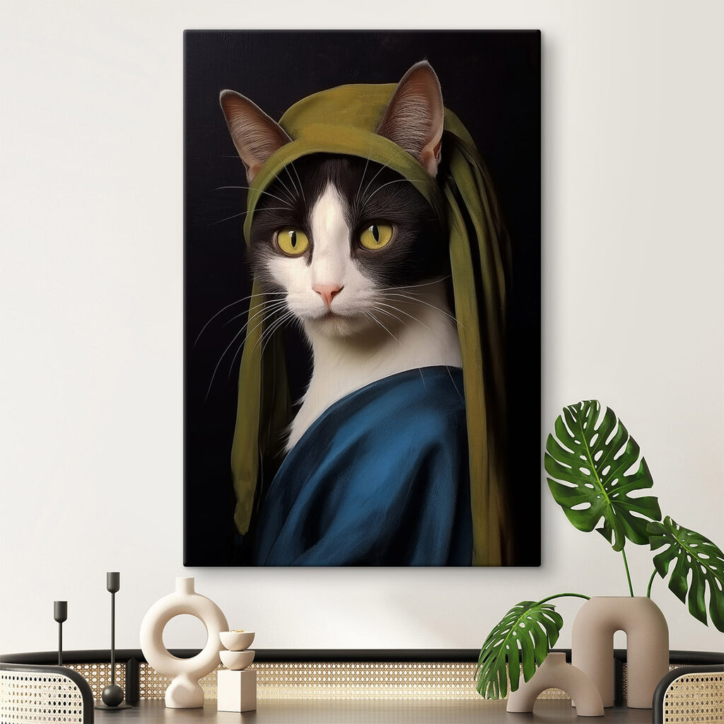 Pisică cu eșarfă albastră — interior 2
