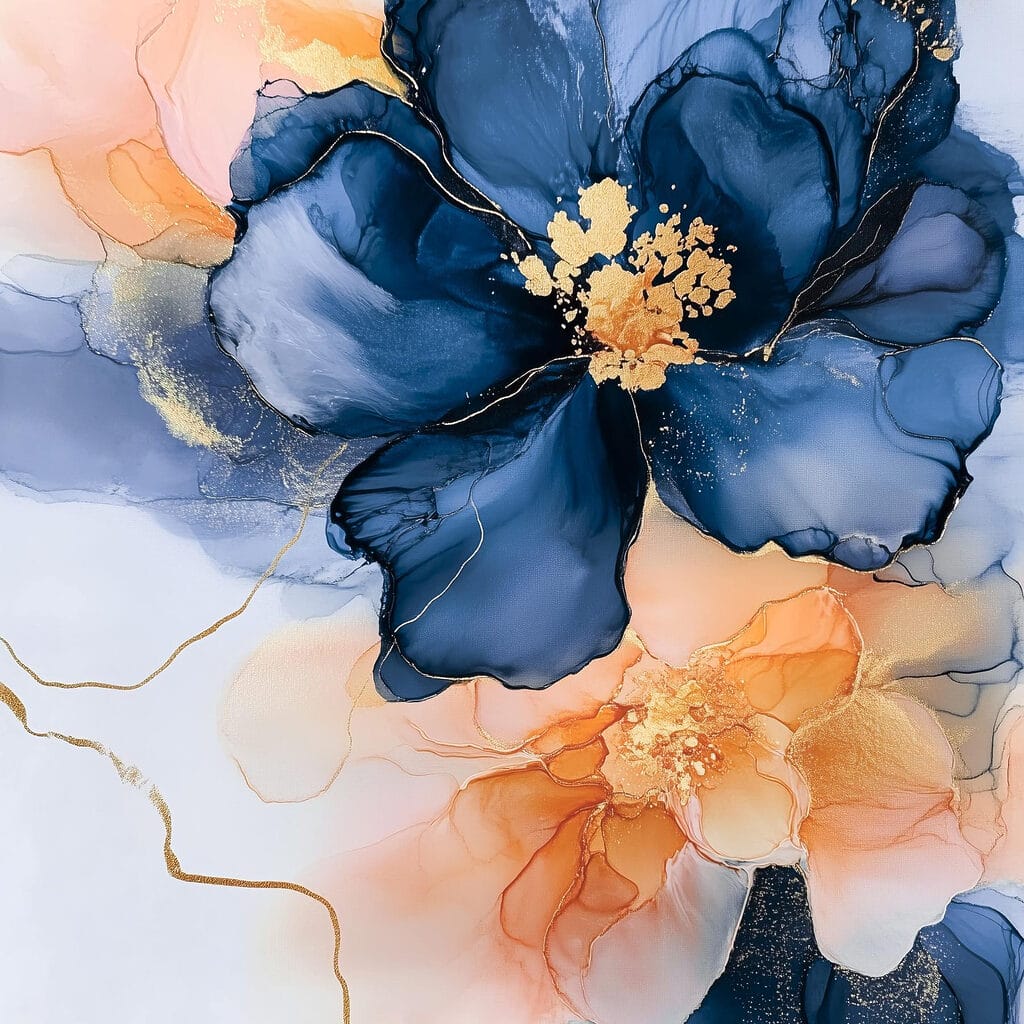 Floare albastră și piersică — design complet