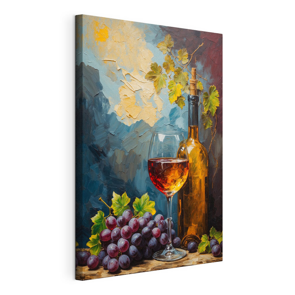 Vin lângă struguri violet, tablou pe pânză întinsă, cu margine continuă