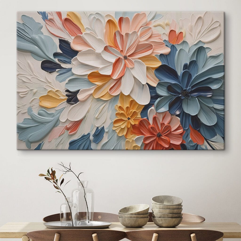 Flori corai și albastre — interior 1